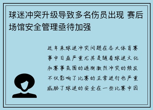 球迷冲突升级导致多名伤员出现 赛后场馆安全管理亟待加强