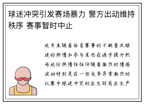 球迷冲突引发赛场暴力 警方出动维持秩序 赛事暂时中止